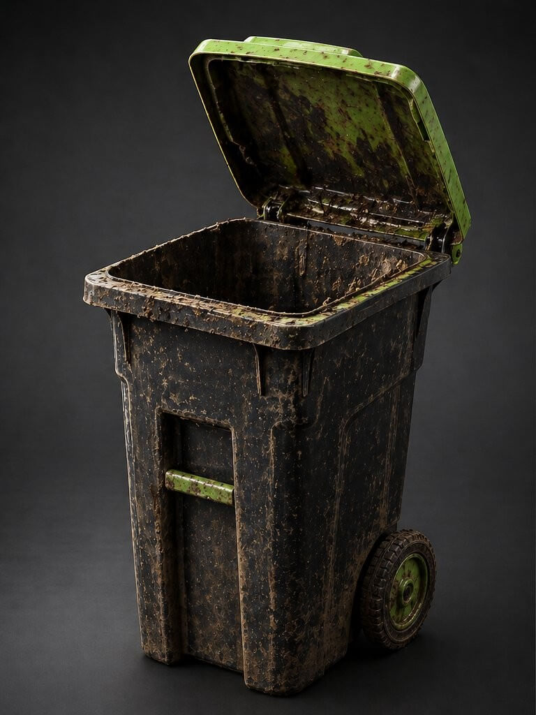 Dirty trash can before cleaning